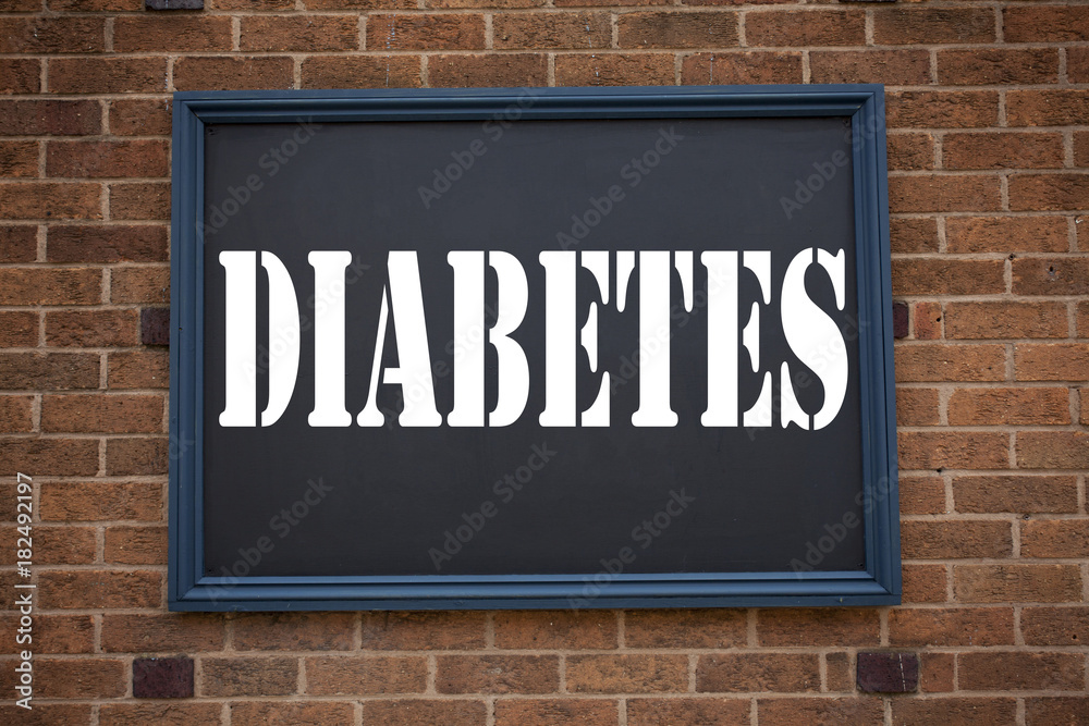 Obraz premium Conceptual hand writing text caption inspiration showing announcement Diabetes. Business concept for Disease Medical Insulin written on frame old brick background with copy space