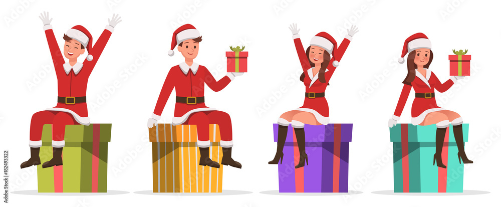 Santa Claus man and woman character vector design for christmas. Presentation in various action. no6 Santa Claus man and woman character vector design for christmas. Presentation in various action. no6