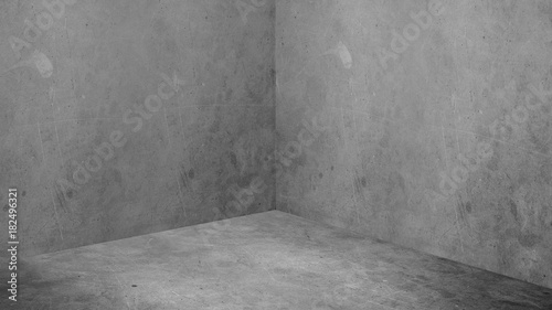 Empty corner room with grey concrete wall and floor background,Mock up studio room for display or montage of product for advertising on media,Business presentation