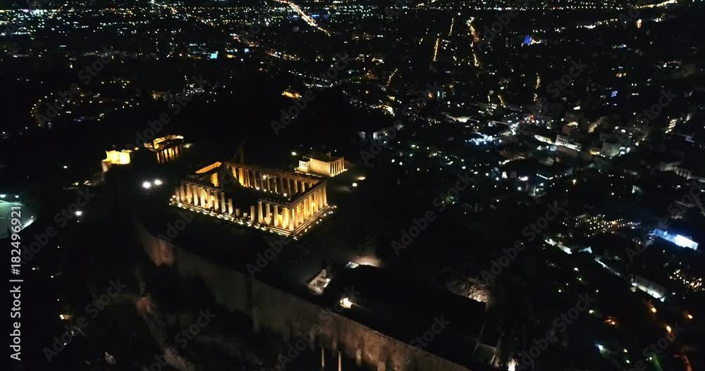 Aerial flight with drone over the famous of Parthenon and Acropolis in Athens,Greece Aerial flight with drone over the famous of Parthenon and Acropolis in Athens,Greece