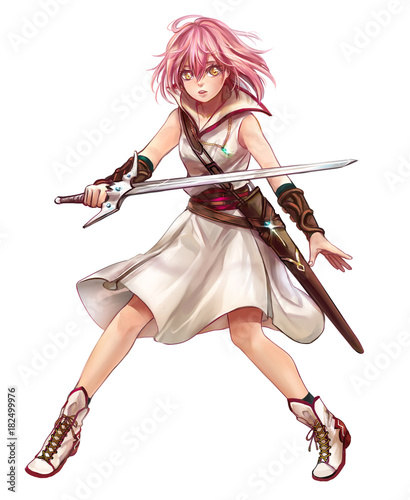 Fototapeta samoprzylepna postać fantastycznej dziewczyny-wojownika lub szermierza o imieniu Lenaria w stylu japońskiej mangi