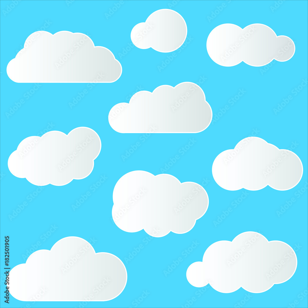 A set of black cloud icons in a trendy flat theme isolated from a yellow background. Cloud Symbols for your website design logo UI Vector Illustration