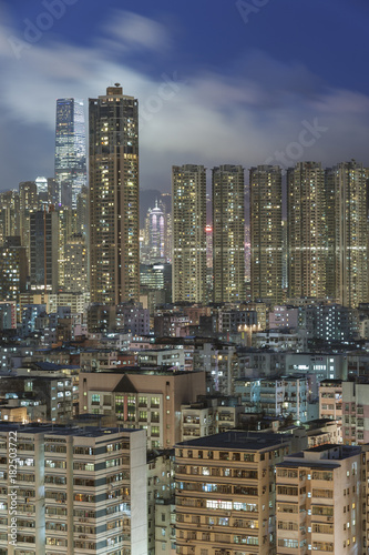 High rise residential building in Hong Kong city at night
