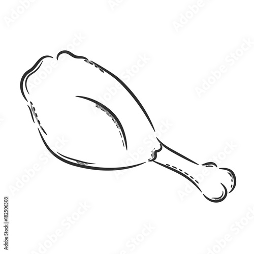 Vector hand drawn illustration. Icon chicken leg.  Isolated on white background.