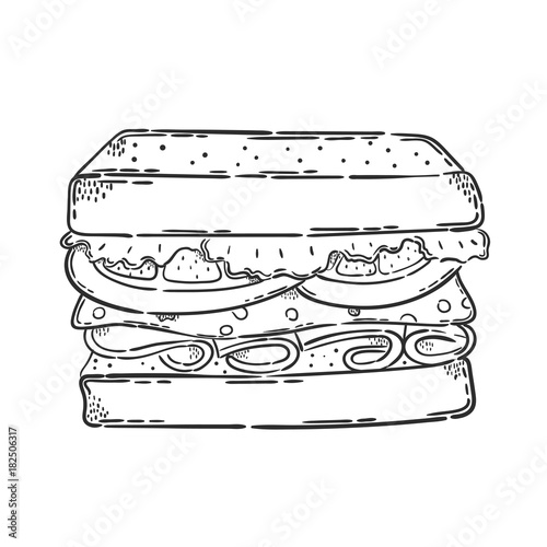 Vector hand drawn illustration. Icon sandwich.  Isolated on white background.