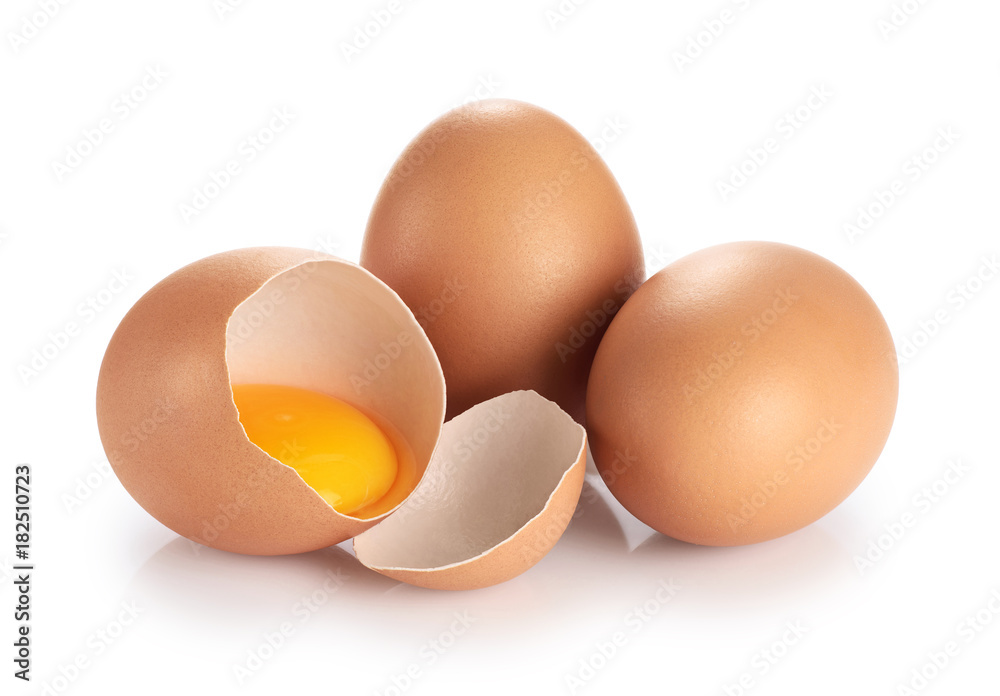 Eggs isolated on white background. Broken egg, yolk. Eggs isolated on white background. Broken egg, yolk.