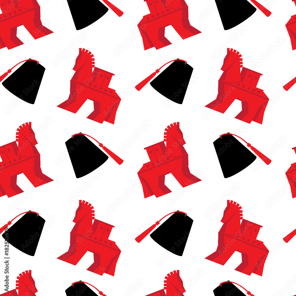 Seamless Pattern Turkish Historical Symbol Trojan Horse Fez Cartoon Vector Illustration Isolated On White Background Travel Decorative Texture For Design Advertising Wallpaper Wrapping Paper Stock Vector Adobe Stock