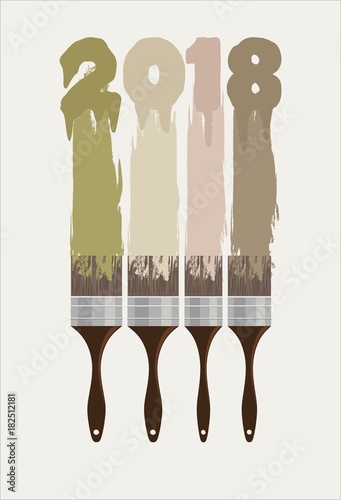 Happy New Year 2018. Colorful Paint Brushes with the Colors on a white background
