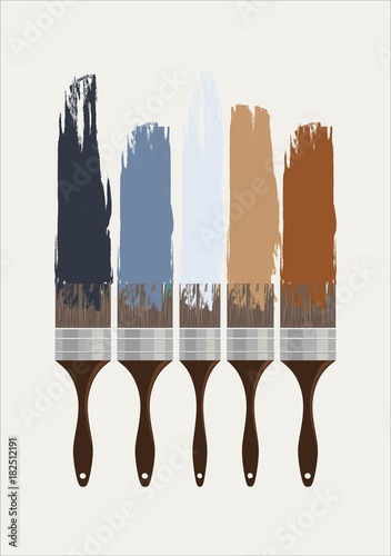 Colorful Paint Brushes with the Colors on a white background