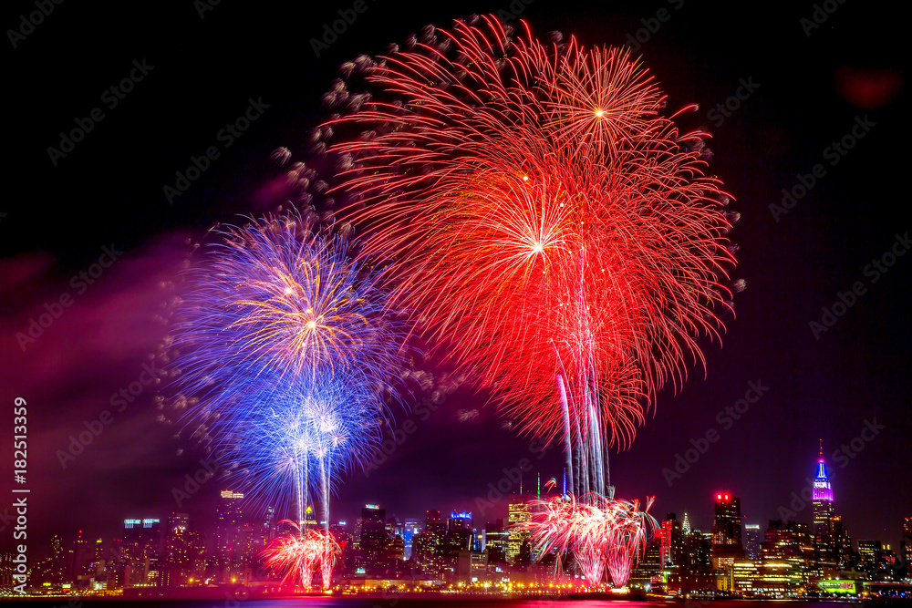 4th of July Macy's on Hudson river and the Empire State NYC