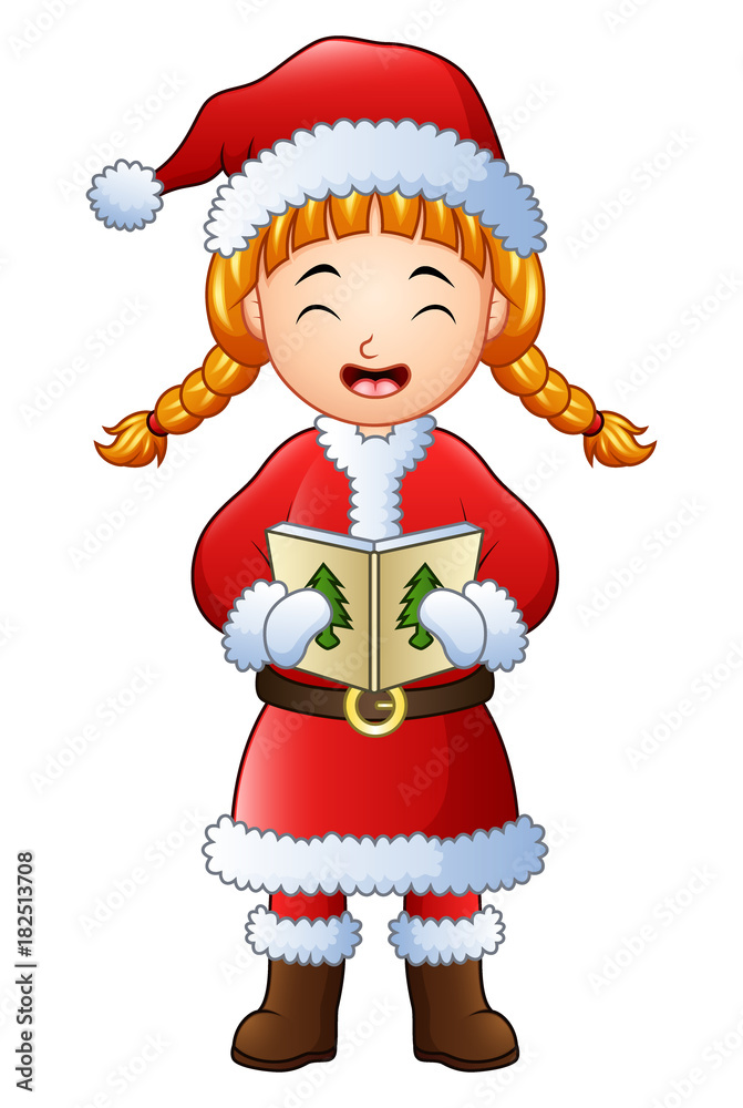 Cartoon girl singing christmas carols isolated on white background Cartoon girl singing christmas carols isolated on white background