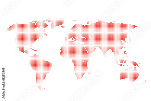 World map of red dots background, Dotted World Map - red map silhouette isolated on white, vector illustration, template, concept, icon social media, wallpaper.