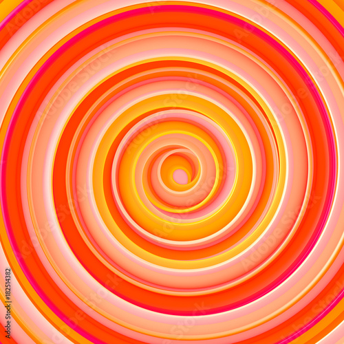 Bright orange gradient twisted spiral hypnotic shape abstract 3D render