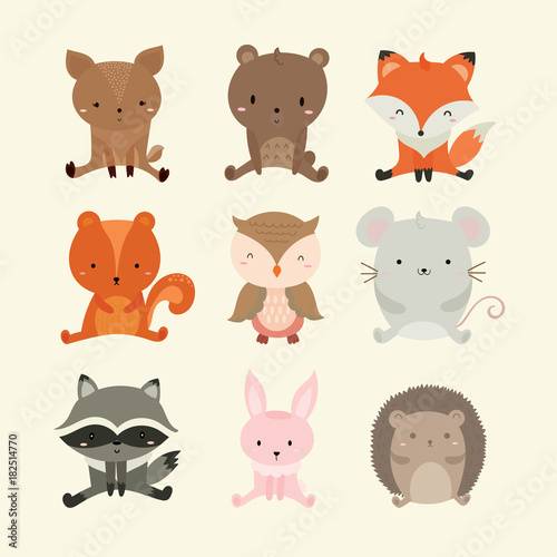 Fototapeta Naklejka Na Ścianę i Meble -  Set of cute illustration of woodland animals