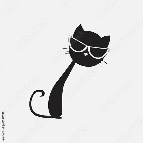 Black cat silhouette in glasses. Sketch