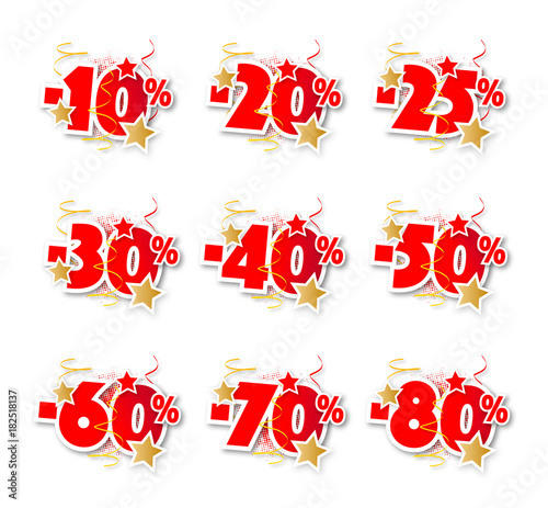 Pourcentages festifs rouges et or (-10% à -80%)