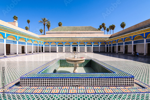 colorful patio of marrakech bahia palace, morocco photo