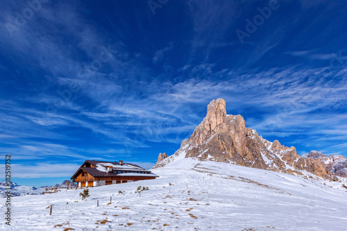 winter landscape of Passo Giau, Dolomites, Italy