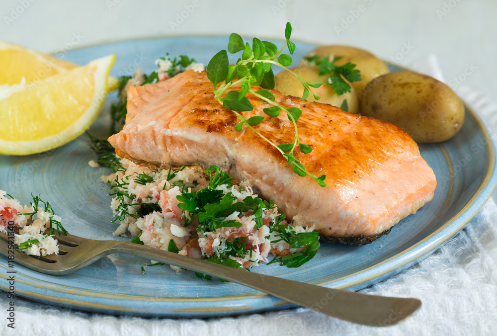 Salmon fillet with crab salsa Salmon fillet with crab salsa