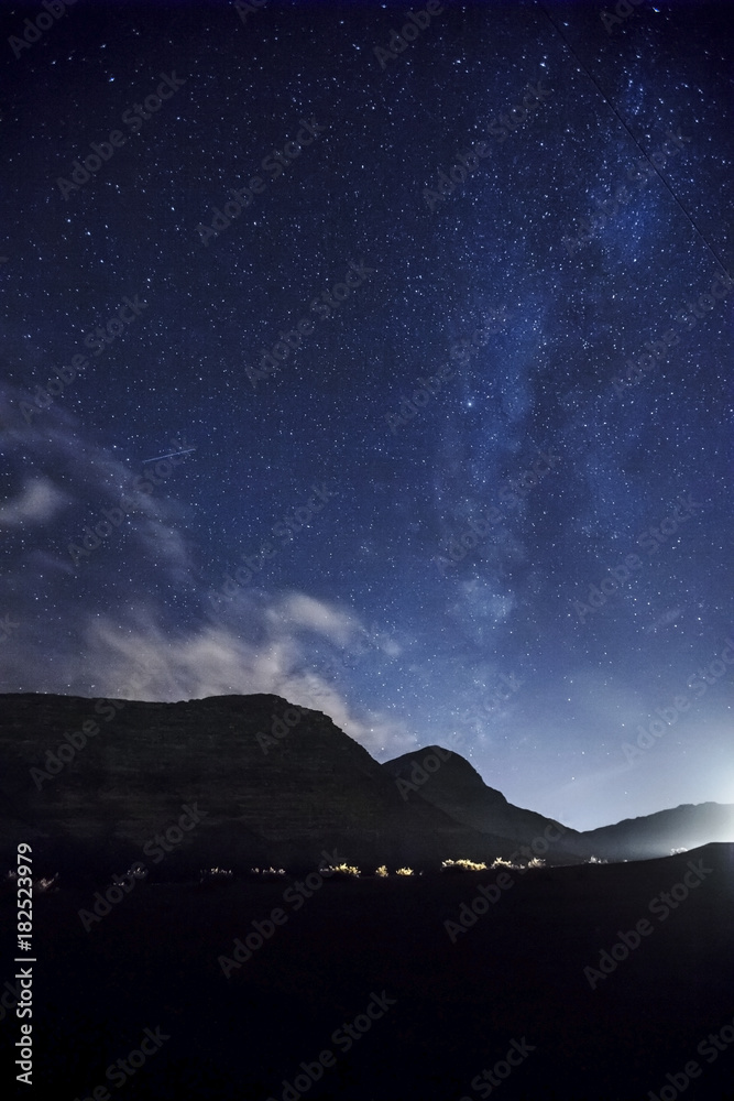 Night sky with stars. Wadi Rum Desert landscape
