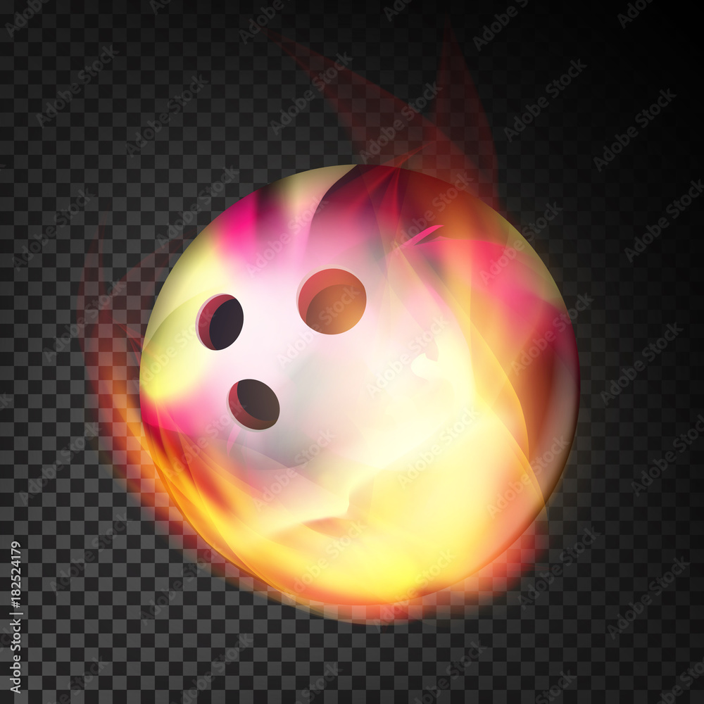 Bowling Ball In Fire Vector Realistic. Burning Bowling Ball