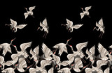 Seamless pattern with Japanese white cranes in different poses for your design (embroidery, textiles, printing)