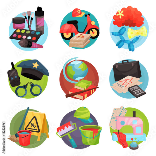 Human occupation icons set, symbols of different professions cartoon vector Illustrations