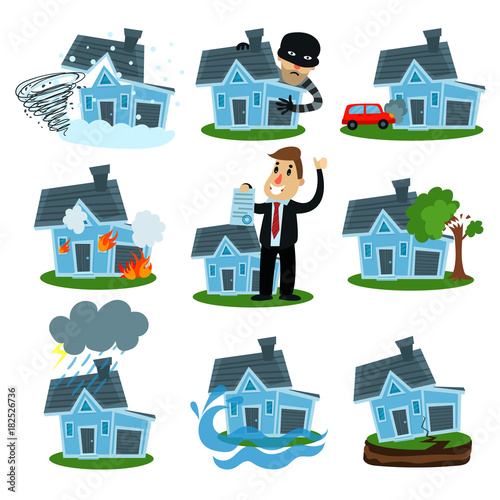 House insurance business service set, property insurance vector Illustrations
