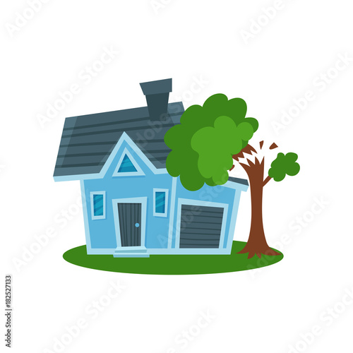 Tree falling on a house, property insurance vector Illustration