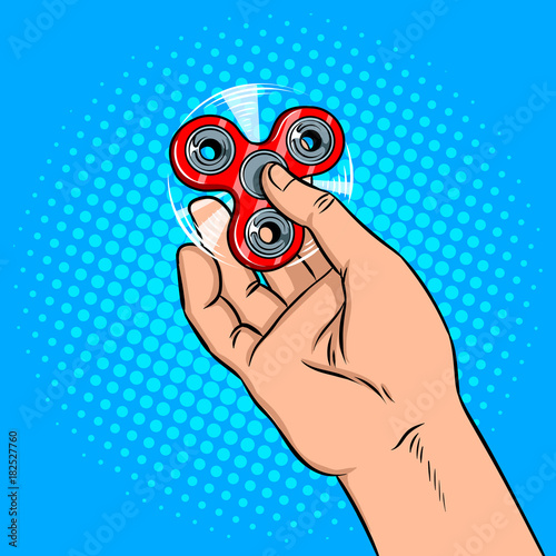 Spinner in hand pop art vector illustration