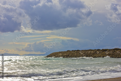 Stormy winter Mediterranean sea and cloudly sky