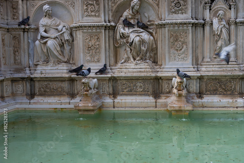 Fonte Gaia (fountain of joy), with the Virgin Mary and baby Jesus. Piazza del Campo (Campo square), Siena, Italy.