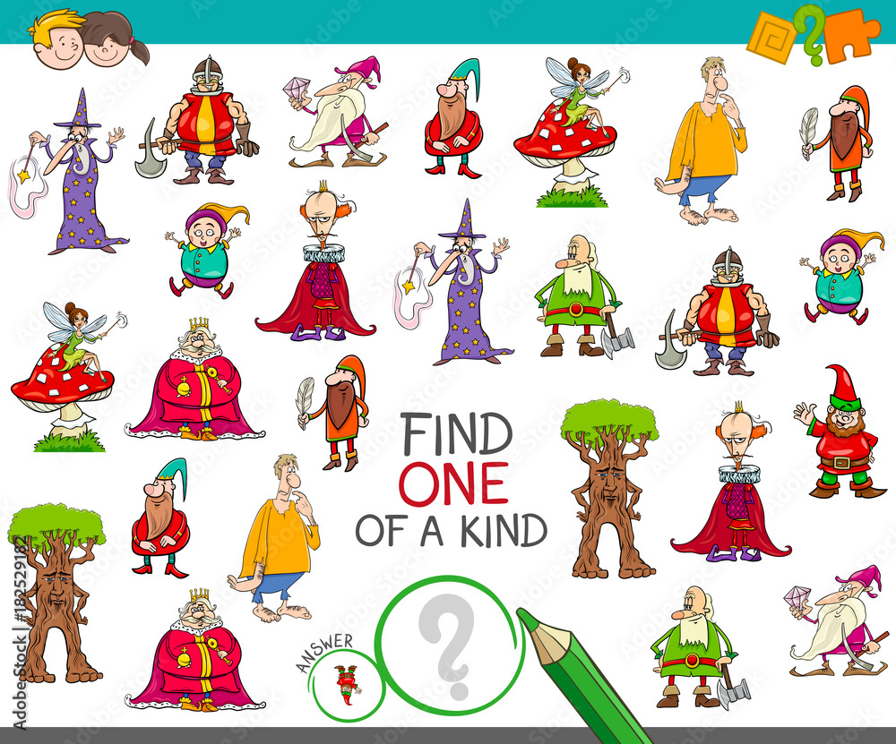 Naklejka premium find one of a kind with fantasy characters