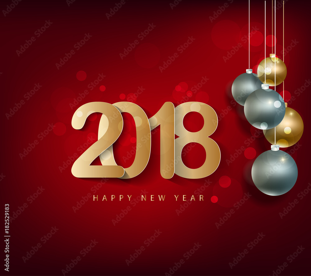 Happy new year 2018 greeting card and merry christmas, chinese new year of the dog Happy new year 2018 greeting card and merry christmas, chinese new year of the dog
