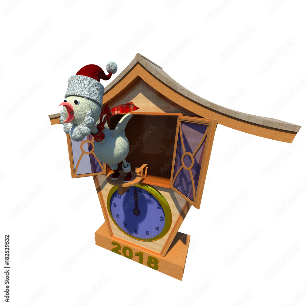 Christmas, New Year cuckoo clock 3D illustration isolated on white. Wood  texture clock, cuckoo bird disguised as Santa Claus, humor. Collection.  Stock Illustration | Adobe Stock