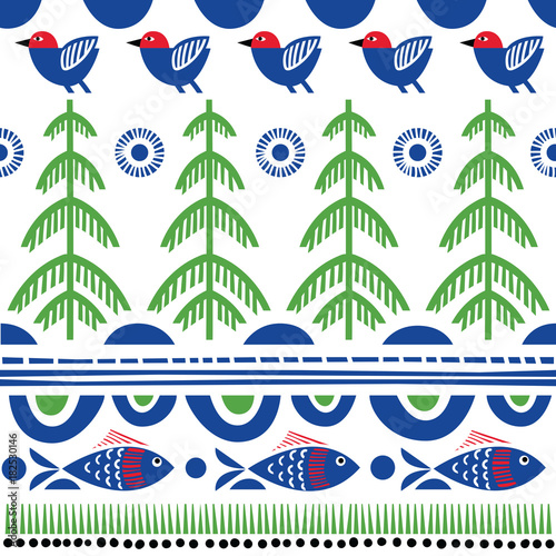 Folk art pattern in Scandinavian, Nordic style.