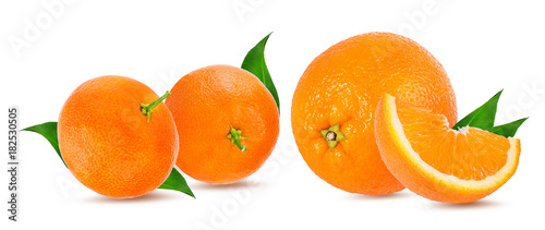 tangerine or mandarin fruit and orange isolated on white background