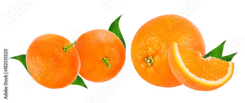 tangerine or mandarin fruit and orange isolated on white background