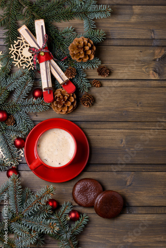 Coffee and cookie with New Year decoration