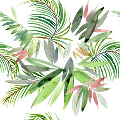 Wandcirkels Botanische print patronen Aquarel paradijs met exotische plant  © Елена Фаенкова