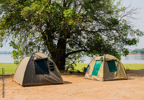 Tent camp in the Savannah at the lake of Zimbabwe, South Africa © Natascha