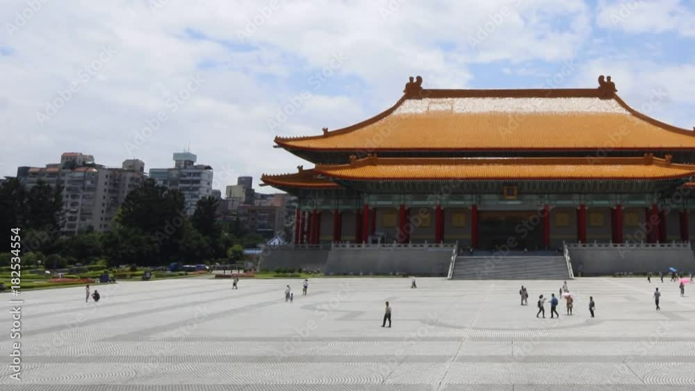 Timelapse view of People walking around the National Music Hall and the Chiang Kai Shek memorial hall in beautiful sunny day in Taipei, Taiwan-Dan Timelapse view of People walking around the National Music Hall and the Chiang Kai Shek memorial hall in beautiful sunny day in Taipei, Taiwan-Dan