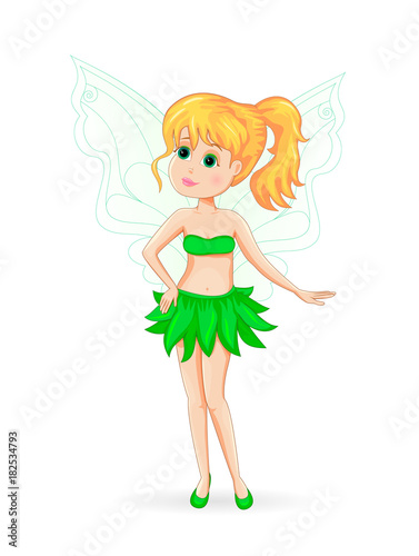 Forest green fairy. Cute fairy on a white background. 