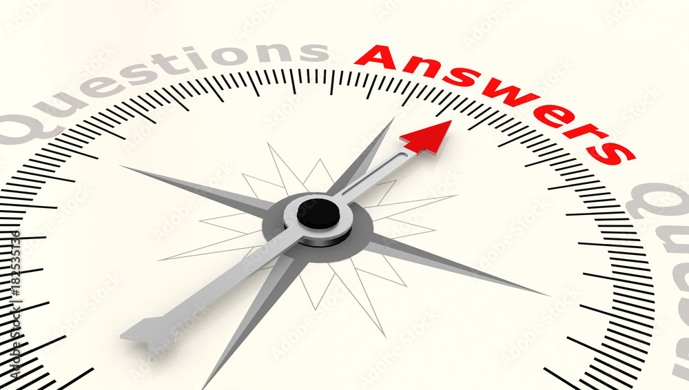 Compass with arrow pointing to the word answers Compass with arrow pointing to the word answers