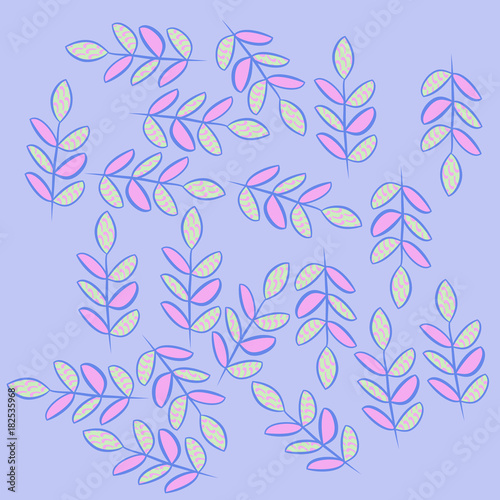 Branch, leaves, scribbles pattern. Hand drawn.