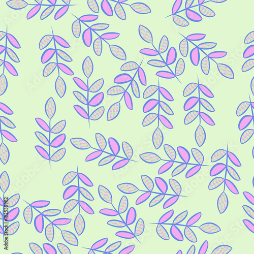 Branch, leaves, scribbles seamless pattern. Hand drawn.