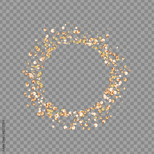 Round frame from rhinestones, iridescent sequins, gems isolated on transparent background.