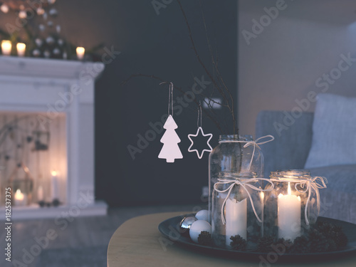 3d rendering. home with advent decoration in modern apartment. 1. advent. filterd version