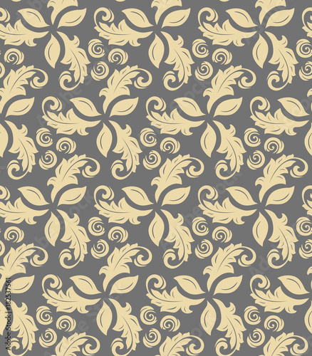 Floral vector golden ornament. Seamless abstract classic background with flowers. Pattern with repeating elements