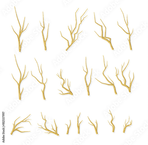 Fényképezés Decoration golden branches of trees with sparkles